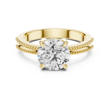 Round Solitaire Engagement Ring with Beaded Milgrain Band