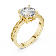 Round Solitaire Engagement Ring with Beaded Milgrain Band