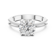 Round Solitaire Engagement Ring with Beaded Milgrain Band