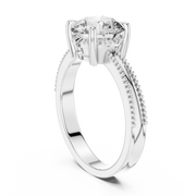 Round Solitaire Engagement Ring with Beaded Milgrain Band
