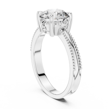 Round Solitaire Engagement Ring with Beaded Milgrain Band