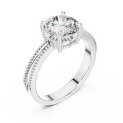 Round Solitaire Engagement Ring with Beaded Milgrain Band
