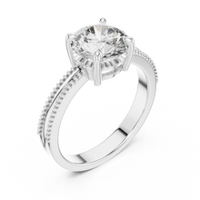Round Solitaire Engagement Ring with Beaded Milgrain Band