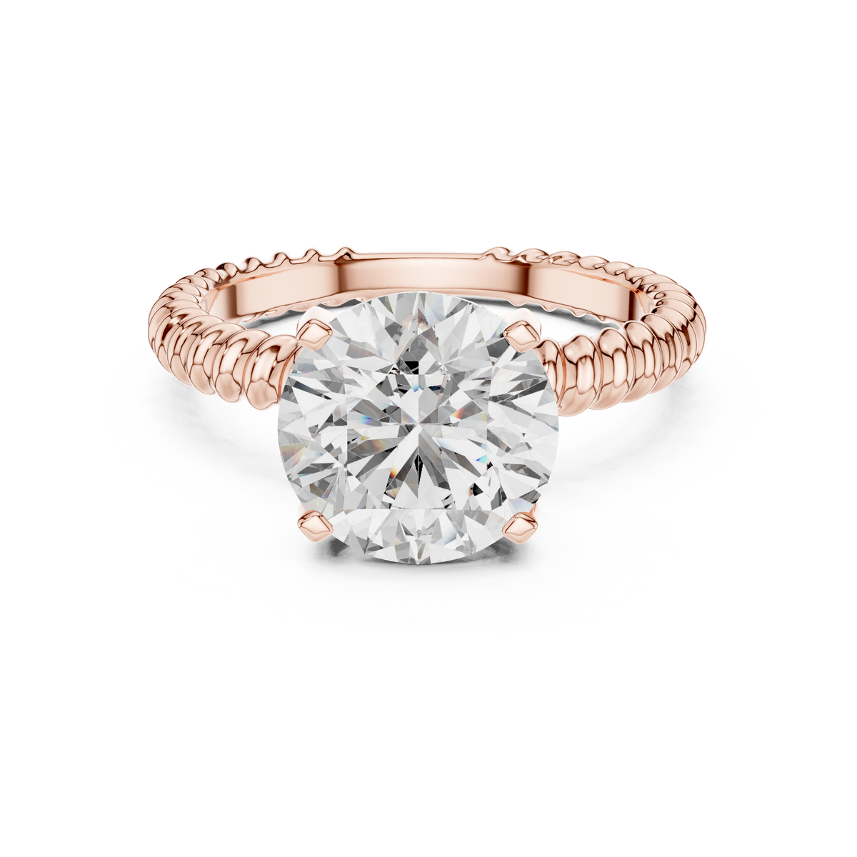 Round Solitaire Engagement Ring with Twisted Rope Band in 14K Yellow Gold