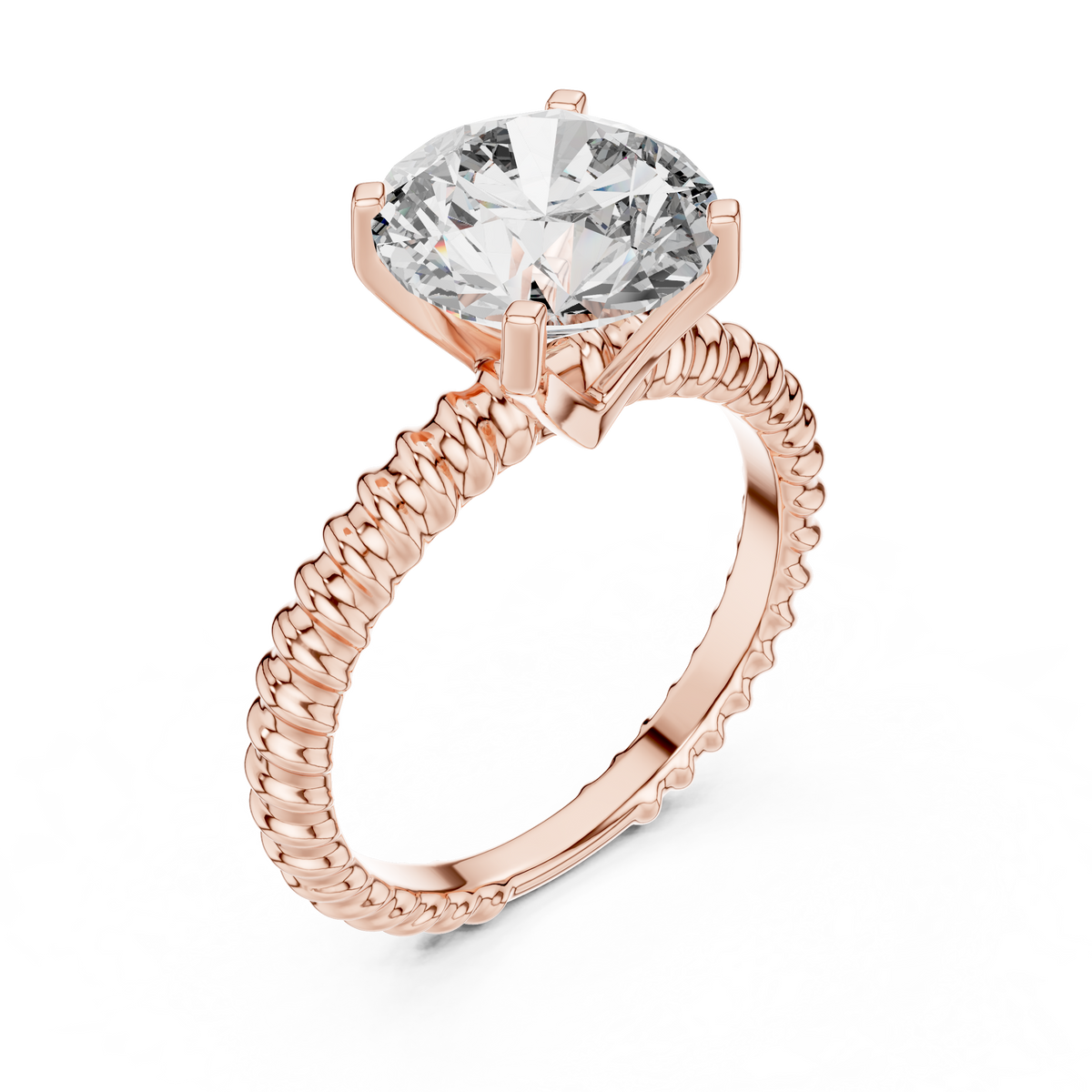 Round Solitaire Engagement Ring with Twisted Rope Band in 14K Yellow Gold