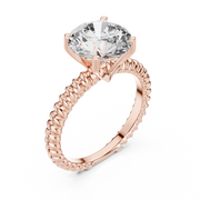 Round Solitaire Engagement Ring with Twisted Rope Band in 14K Yellow Gold