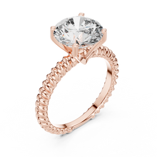Round Solitaire Engagement Ring with Twisted Rope Band in 14K Yellow Gold