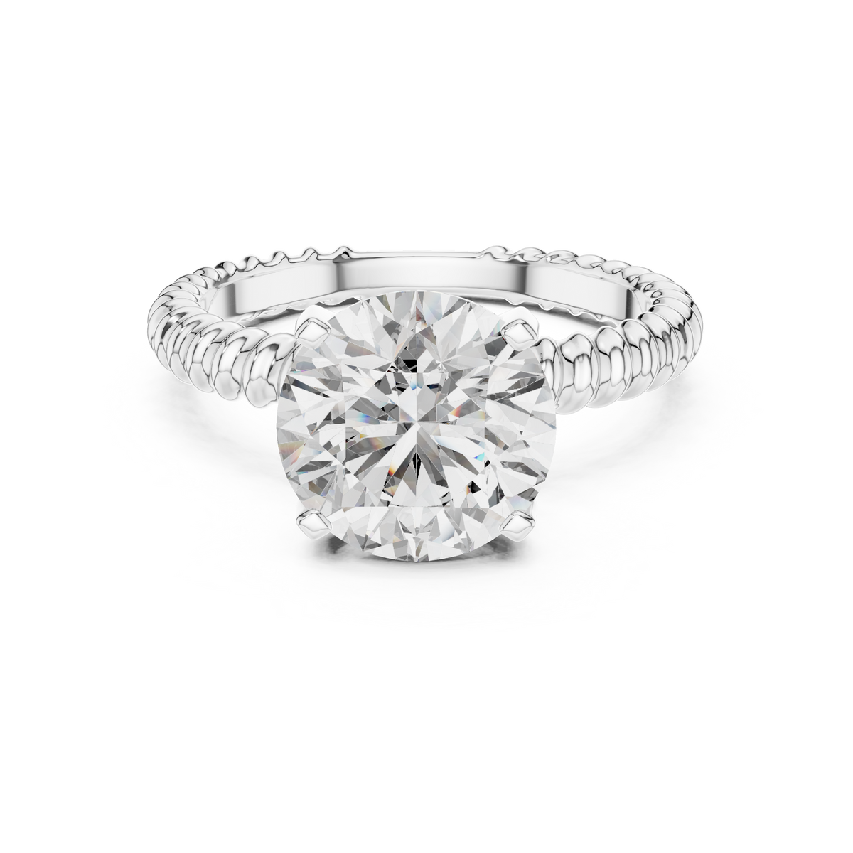 Round Solitaire Engagement Ring with Twisted Rope Band in 14K Yellow Gold