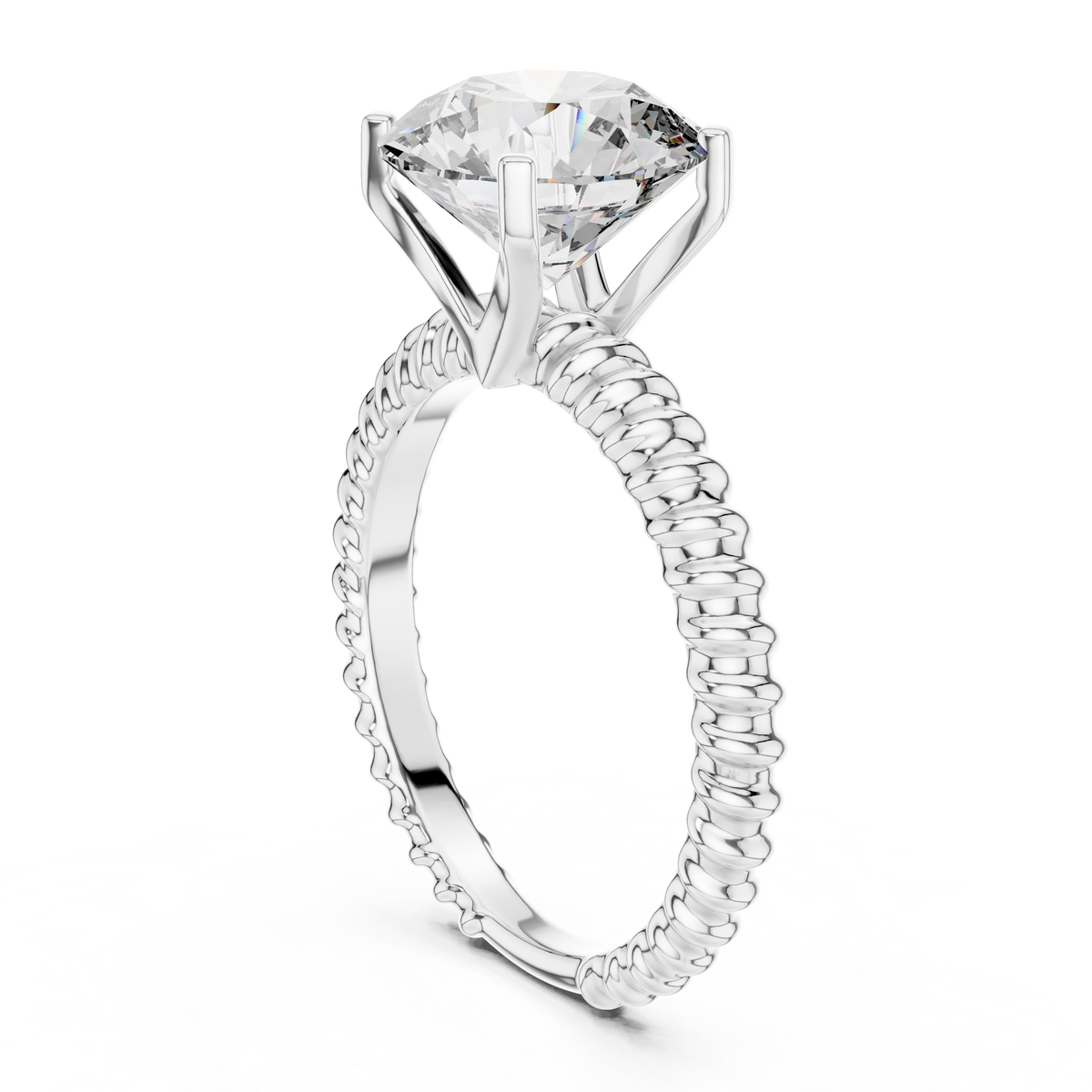 Round Solitaire Engagement Ring with Twisted Rope Band in 14K Yellow Gold