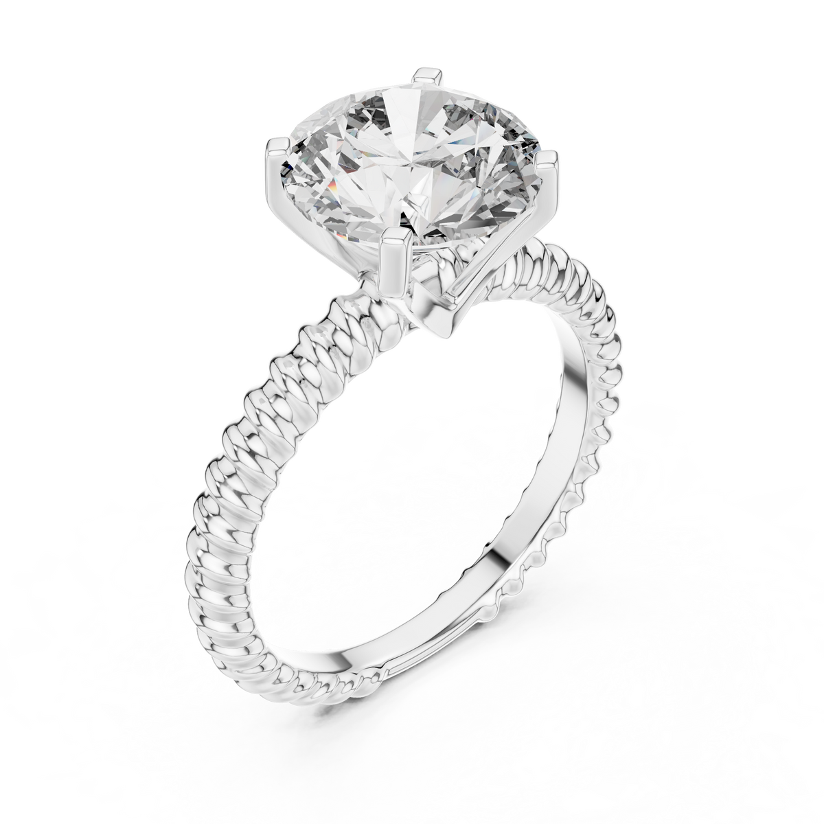 Round Solitaire Engagement Ring with Twisted Rope Band in 14K Yellow Gold