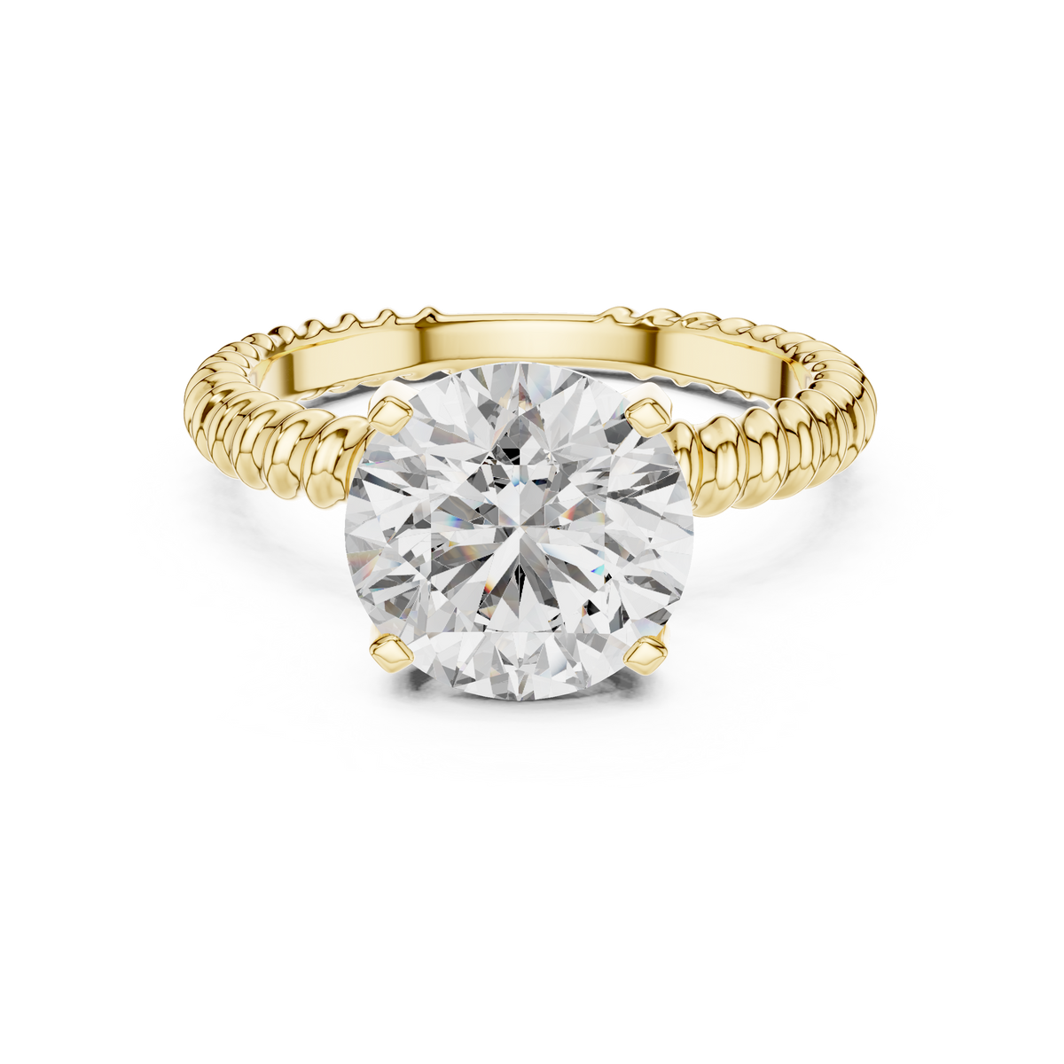Round Solitaire Engagement Ring with Twisted Rope Band in 14K Yellow Gold