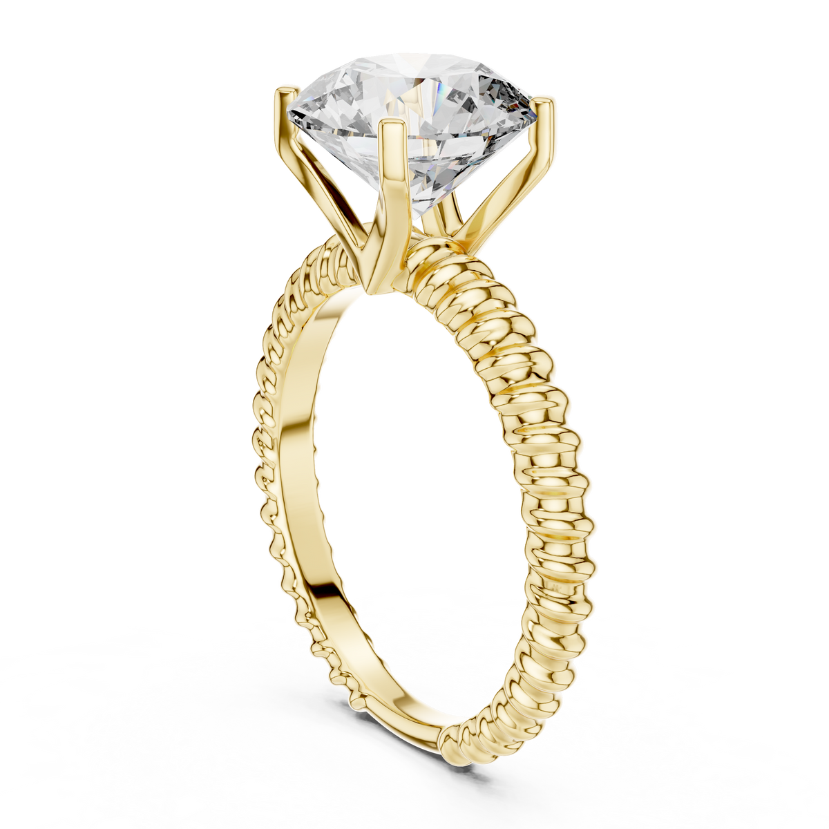 Round Solitaire Engagement Ring with Twisted Rope Band in 14K Yellow Gold