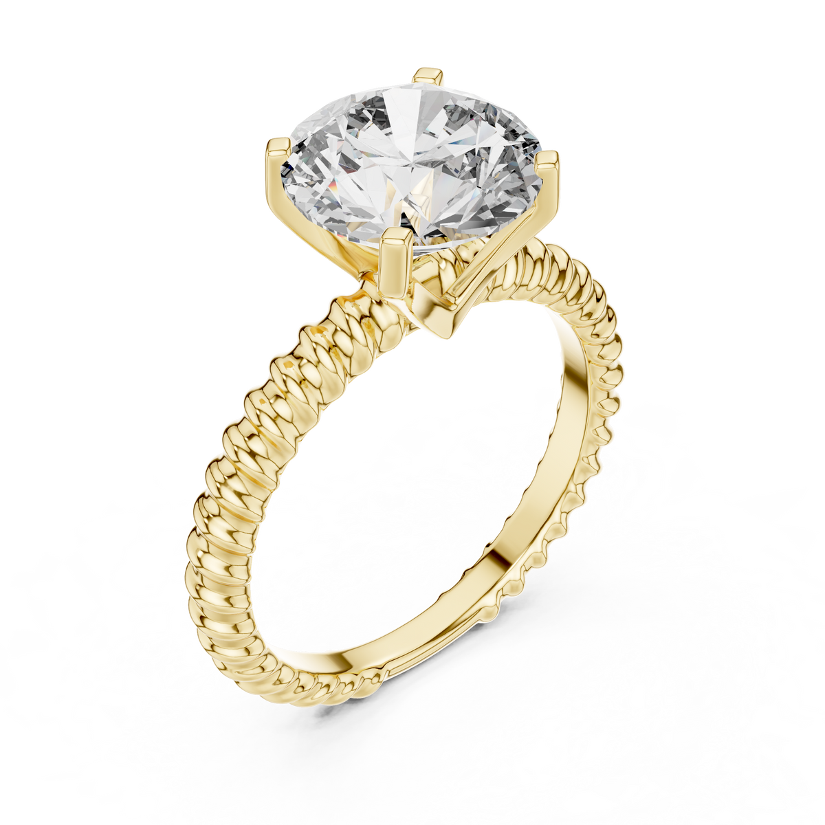 Round Solitaire Engagement Ring with Twisted Rope Band in 14K Yellow Gold