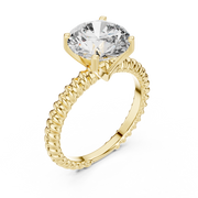 Round Solitaire Engagement Ring with Twisted Rope Band in 14K Yellow Gold