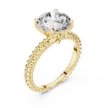 Round Solitaire Engagement Ring with Twisted Rope Band in 14K Yellow Gold
