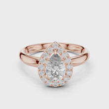 Lab Grown Pear Cut Halo Diamond Ring with Plain Band in Yellow Gold
