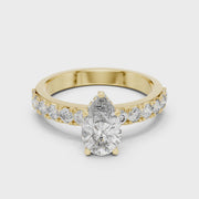 Lab Grown Pear Cut Diamond Ring with Hidden Halo & Pave Band in Yellow Gold