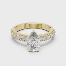 Lab Grown Pear Cut Diamond Ring with Hidden Halo & Pave Band in Yellow Gold