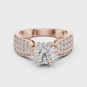 Lab Grown Round Diamond Ring with Wide Pavé Band in Yellow Gold