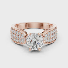 Lab Grown Round Diamond Ring with Wide Pavé Band in Yellow Gold