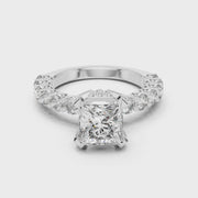 Lab Grown Princess Cut Diamond Ring with Hidden Halo & Accent Band in Yellow Gold