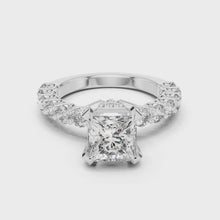 Lab Grown Princess Cut Diamond Ring with Hidden Halo & Accent Band in Yellow Gold