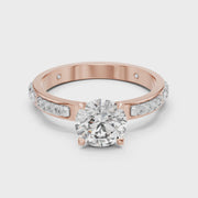 Lab Grown Round Diamond Ring with Two-Tone Station-Set Diamond Band in Yellow Gold