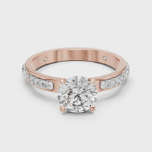 Lab Grown Round Diamond Ring with Two-Tone Station-Set Diamond Band in Yellow Gold
