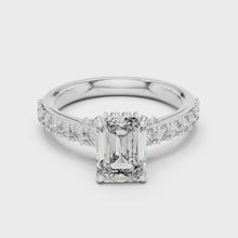 Lab Grown Emerald Cut Diamond Ring with Hidden Halo & Pave Band in Yellow Gold