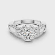 Lab Grown Round Diamond Ring with Woven Band & Diamond Accents in Yellow Gold