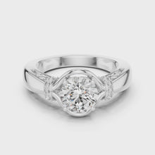 Lab Grown Round Diamond Ring with Woven Band & Diamond Accents in Yellow Gold