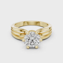 Lab Grown Round Solitaire Diamond Ring with Triple Split Shank in Yellow Gold