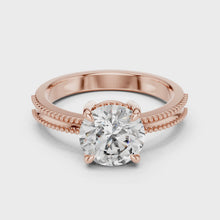 Round Solitaire Engagement Ring with Beaded Milgrain Band