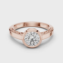 Lab Grown Round Bezel Set Diamond Ring with Scroll Detail in Yellow Gold