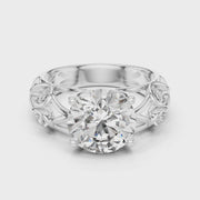 Lab Grown Round Diamond Ring with Vintage Filigree Scroll Band in Yellow Gold