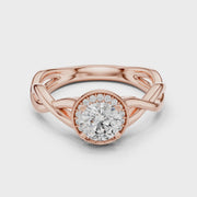 Lab Grown Round Halo Diamond Ring with Twisted Infinity Band in Yellow Gold