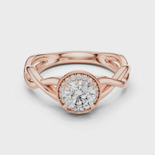 Lab Grown Round Halo Diamond Ring with Twisted Infinity Band in Yellow Gold