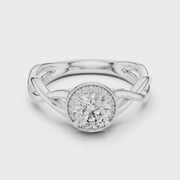 Lab Grown Round Halo Diamond Ring with Twisted Infinity Band in Yellow Gold