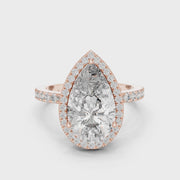 Lab Grown Pear Cut Halo Diamond Ring with Pavé Band in Yellow Gold