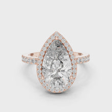 Lab Grown Pear Cut Halo Diamond Ring with Pavé Band in Yellow Gold