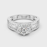 Lab Grown Round Diamond Ring with Openwork Lattice Band in Yellow Gold