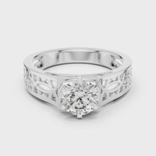 Lab Grown Round Diamond Ring with Openwork Lattice Band in Yellow Gold