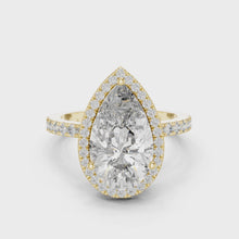 Lab Grown Pear Cut Halo Diamond Ring with Pavé Band in Yellow Gold