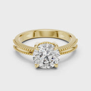 Round Solitaire Engagement Ring with Beaded Milgrain Band