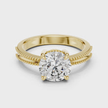 Round Solitaire Engagement Ring with Beaded Milgrain Band
