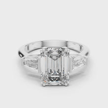 Lab Grown Emerald Cut Three Stone Diamond Ring with Tapered Baguette Sides in Yellow Gold