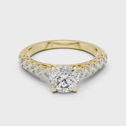 Lab Grown Round Diamond Ring with Graduated Side Stones in Yellow Gold