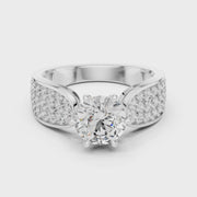 Lab Grown Round Diamond Ring with Wide Pavé Band in Yellow Gold