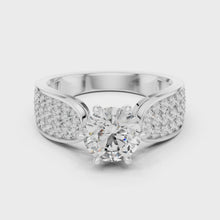 Lab Grown Round Diamond Ring with Wide Pavé Band in Yellow Gold