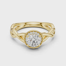 Lab Grown Round Halo Diamond Ring with Twisted Infinity Band in Yellow Gold